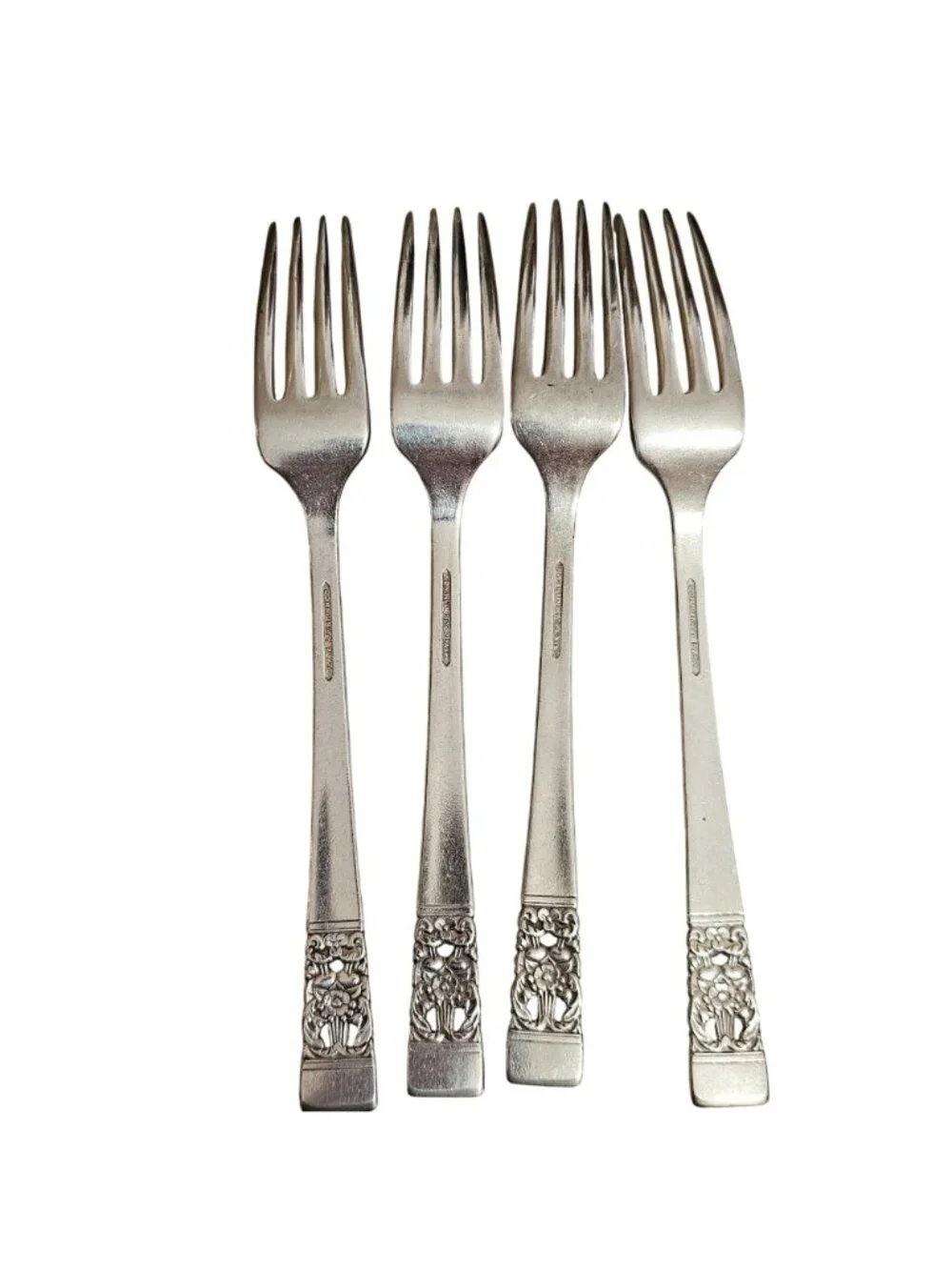 4 Oneida Coronation Forks Silverplate 7.5
